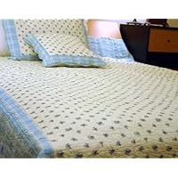 Lt Blue Denim with Flower Handmade Quilt Twin Set of Three