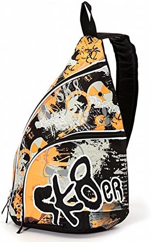 SK8er Club Skater Sling Backpack Orange Graffiti Sport School Travel Back Pack