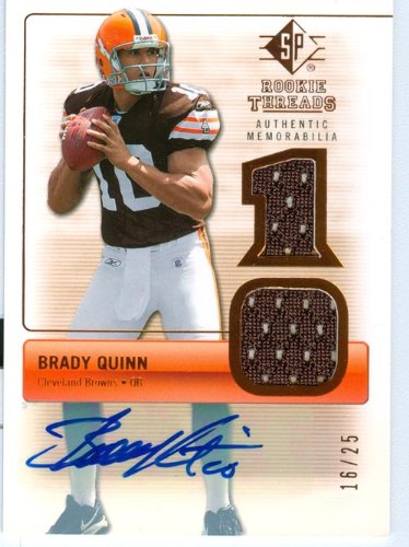 2007 SP Rookie Threads Authentic Brady Quinn Rookie Autograph Dual Game Worn Jersey Card