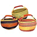 Basket African Market Straw w/ Leather Handle - Bamboula #BSKG16