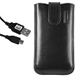 mumbi Leder Tasche H�lle HTC Sensation / Sensation XE Ledertasche Etui mit Lasche R�ckzugfunktion + mumbi Datenkabel im Mini Format