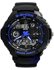 New Unisex Fashion Sport Watch Multifunction Multi-colour Dual Time Led Light Analog Digital Waterproof Alarm S-Shock Boys Girls Women Men Wristwatch With Gift Package (Blue)