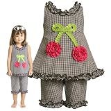 Bonnie Jean Toddler Girls 2T-4T 2-Piece BLACK WHITE RUFFLE GINGHAM SWIRLY CHERRY FLOWER Spring Summer Capri/Pants Outfit Set - BNJ-6451/R26451-2T