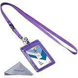Wisdompro&reg; 2-Sided Vertical Style PU Leather ID Badge Holder with 1 ID Window and 1 Card Slot and 1 piece 23 inch Polyester Detachable Neck Lanyard / Strap - Purple