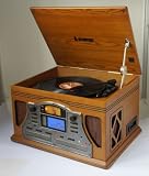 from Lime Shop Steepletone Lancaster Nostalgia/Retro 5-in-1 3 Speed Turntable/Record Player, CD or MP3-CD Player, Radio, Cassette Player and CD Burner/Recorder System in Light Wood Finish