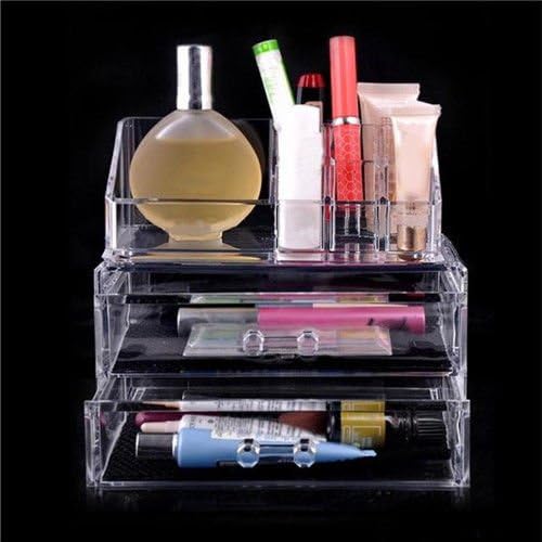 Cosmetics Organizers Makeup Train Case Storage Box Cosmetic 2 Layers Drawer Case Craft Organizer Plastic Clear 28.8 X 10.5 X 16cm 1pcs