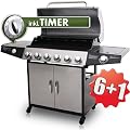6+1 EDELSTAHL BBQ GASGRILL mit Temperaturanzeige + Timer