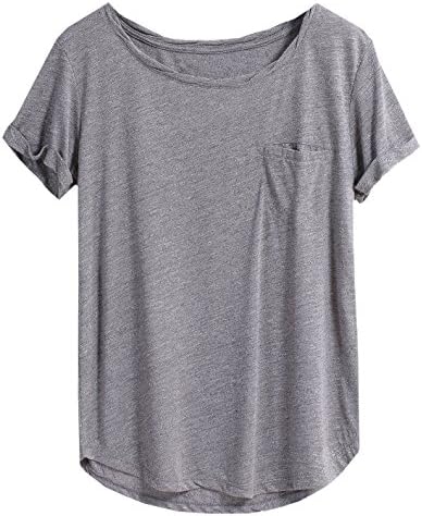 Waloneby Women's Short Sleeve Pocket Plain Loose Blouse (One Size, Grey)