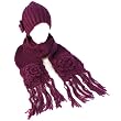 Winter Crochet Flower Knit Beanie Hat with Ski Scarf Pockets Mitten Purple 2pc Set