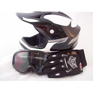 Youth Motocross ATV or Motorcycle Helmet Gloves and Goggles, Medium