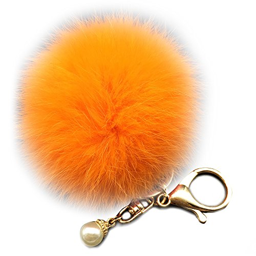 Raylans Soft Plush Ball Rabbit Fur Pearl Car Keychain Handbag Charm Keyring Decor