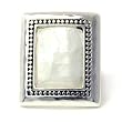 Silvertone Large Rectangle Mother of Faux Pearl Stretch Fashion Ring