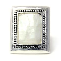 Silvertone Large Rectangle Mother of Faux Pearl Stretch Fashion Ring