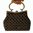 A Formal Vintage Style Glimmer Black Evening Handbag, Black Artificial Diamonds and Sequins Decorated W/shoulder Chain