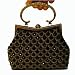 A Formal Vintage Style Glimmer Black Evening Handbag, Black Artifical Diamonds and Sequins Decorated W/shoulder Chain