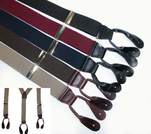 CTM® Mens 1.5 Inch Elastic Button End Y-back Dress Suspenders (Tall Available), X-Long, Black