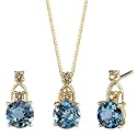 Dramatic Romance 2.37 cts Round Cut London Topaz Diamond Pendant Earrings Set 14Kt Yellow Gold
