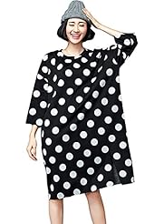 Cotton Slit Polka Dot Print Party Dress/Midi Dress 