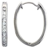 Oval Hoop Earrings Channel Set Square CZ