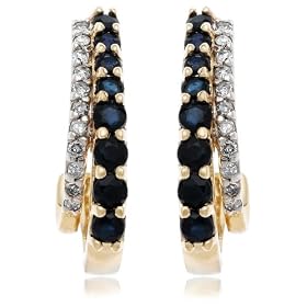 14k Yellow Gold Diamond and Sapphire J Hoop Earrings by Amazon.com Collection