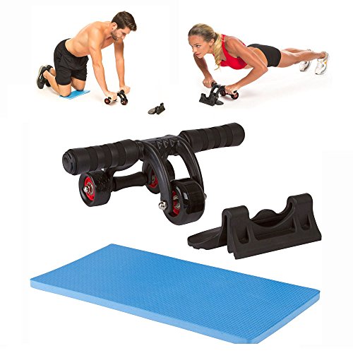 Tekbox 3 Wheel Abdominal Fitness Training Equipment Ab Muscle Trainer Home Workout Core Strength Training System Gym Exercise Six Pac Knee Pad Mat Suitable For 200KG Max Load