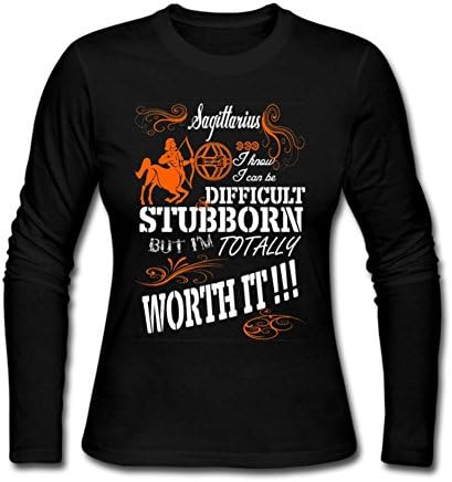 Xuely Women's Funny Zodiac Sagittarius Pattern Worth It Long Sleeve T-shirt L Black
