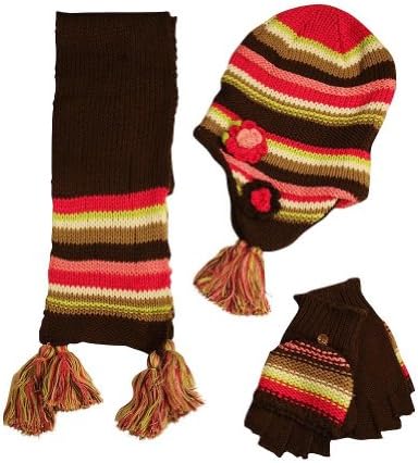 Fashion Cuties - Big Girls' Hat Scarf and Glove Set, Brown, Multi 33836-Fitssizes7/16