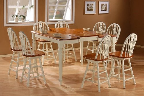 All new item 9 pc 2 tone creamy buttermilk finish and and dark oak counter height dining room table set