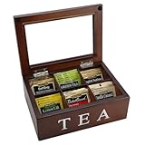 Mark Feldstein TBX6T 6-Compartment Wooden Tea Chest with 8 Bigelow Tea Blends