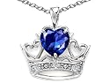0.62 cttw 14k Gold Lab Created Heart Shape Sapphire and Diamond Crown Pendant - 14kt White Gold