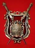 Beautiful Hand Made Bronze Portugal Old Fashion Coat of Arms Bearings Shield Sword