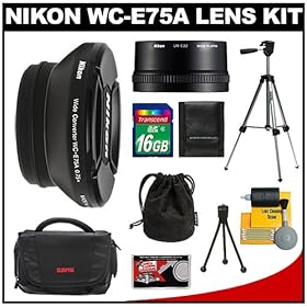 Nikon WC-E75A Wide Angle Converter Lens for Coolpix P7000, P7100 Digital Camera with UR-E22 Lens Adapter Ring + 16GB Card + Case + Tripod Kit