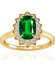 14K Yellow Gold Cushion Cut Emerald Ring With Sidestones (GIA Certificate)