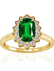18K Yellow Gold Cushion Cut Emerald Ring With Sidestones (GIA Certificate)