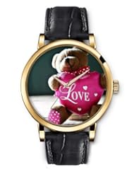 SPRAWL Aanalog Fashion Series Gold Ladies Watches of Genuine Black Leather Strap,Unique Wrist Watch for Women Girls Designed with cute teddy
