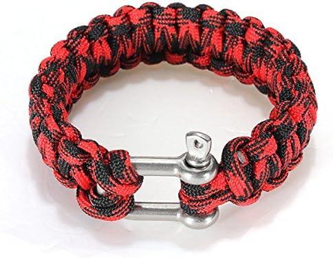 1Pc 7 Strand Self-Rescue Adjustable Paracord Survival Bracelet Weave Parachute W/Cord Shackle Buckle Outdoor Camping Bracelets - Red Black Camo