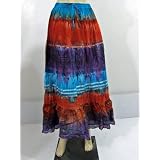 Skirt for Girls- Blue Orange Tie Dye Crinkle Boho Bellydance Summer Skirts