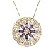 18k Yellow Gold Plated Sterling Silver African Amethyst and Diamond Accent Medallion Pendant Necklac