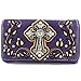 Justin West Western Floral Rhinestone Side Pocket Cross Slim Handle Handbag Purse Tote and Strap Wallet (Purple Wallet Only)