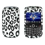 White with Black Leopard Pattern Snap on Hard Skin Cover Case for Blackberry Curve 8520