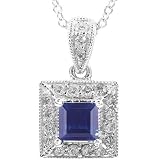 14k White Gold 1/2ctw Diamond Pendant with Princess Cut Sapphire Center