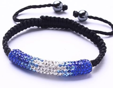 Winson Deep Blue White Crystal Micro Pave Tube Bending Bead Cord Handknitted Bracelet