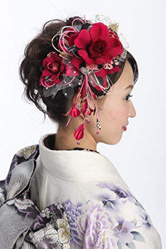 花髪飾り かんざし ワインレッド・赤紫 成人式 振袖 卒業式 袴 着物 和装 簪 髪型
