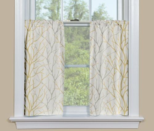 Contempo Curtains Alberi Toffee Brown Tree Branch Kitchen Tiers/Café Curtains - 48-Inch w by 36-Inch l