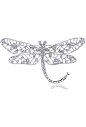 Intricate Silver Tone Filigree Clear AB Crystal Rhinestone Dragonfly Pin Brooch