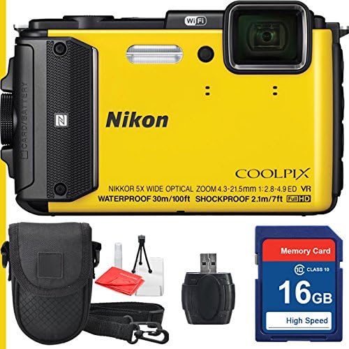 Nikon COOLPIX AW130 Yellow + 16GB SDHC Class 10 High Speed Memory Card, Camera Case + SD Reader