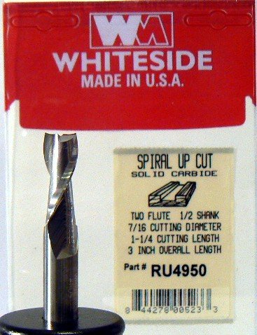 Whiteside Router Bits RU4950 Standard Spiral Bit with Up Cut Solid Carbide 7/16-Inch Cutting Diameter and 1-1/4-Inch Cutting Length