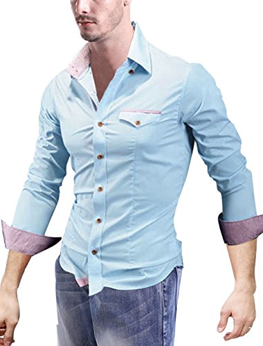 Men Button Down Long Sleeve Slim Fit Plaid Point Collar Casual Shirts