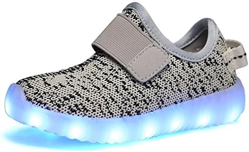 MWSC Kid Boy Girls 7 Colors LED Light Sport Shoes Unisex-Children USB Cable Flashing Luminous Fashion Sneakers, White, US 2