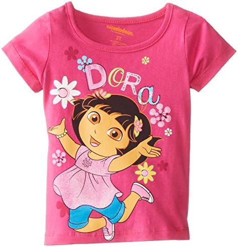 Nickelodeon Little Girls' Dora Flower Short Sleeve Tee, Berry Gift, 2T
